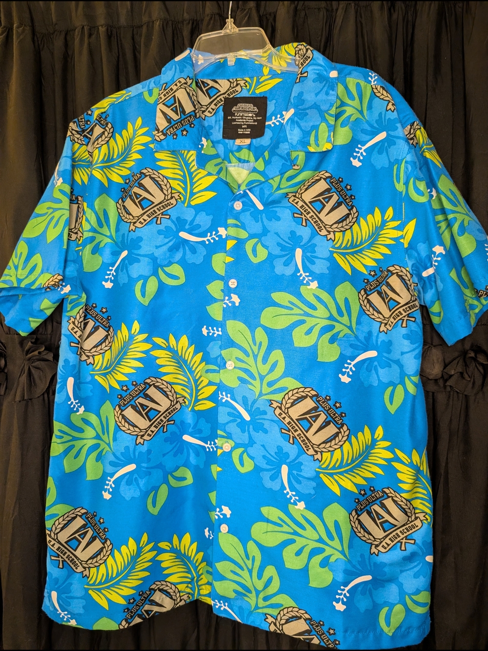 My Hero Academia Men's Bright Blue Tropical Print Short-Sleeve Button-Down Shirt